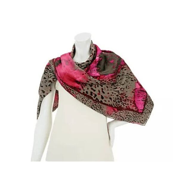 Jungle Paint Print Womens Square Scarf Fuchsia Cream Tan 43" x 43" NWT - Picture 1 of 3